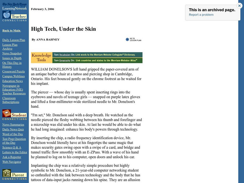 New York Times: High Tech, Under the Skin Article New York Times: High Tech, Under the Skin Article