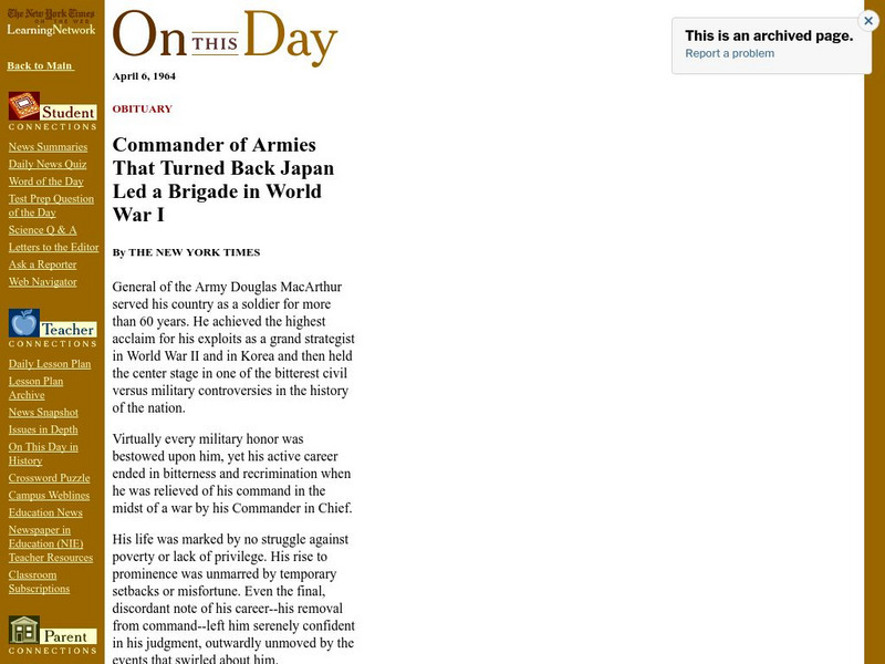 New York Times: On This Day: Commander of Armies That Turned Back Japan Led a Brigade in Wwi Website New York Times: On This Day: Commander of Armies That Turned Back Japan Led a Brigade in Wwi Website