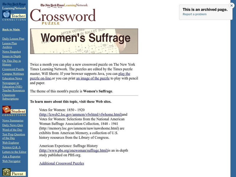 New York Times: Crossword Puzzle: Women's Suffrage Interactive New York Times: Crossword Puzzle: Women's Suffrage Interactive