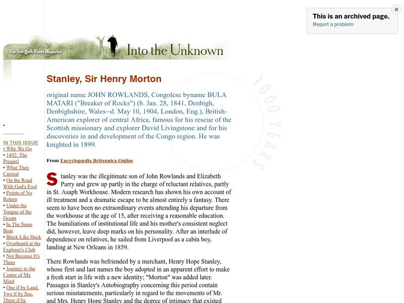 New York Times: Henry Morton Stanley Website New York Times: Henry Morton Stanley Website