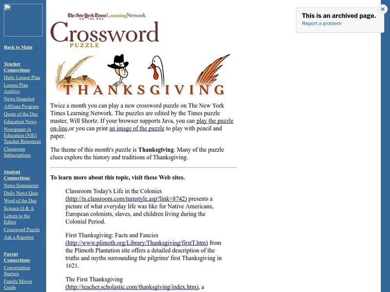 New York Times: Crossword Puzzle: Thanksgiving Interactive New York Times: Crossword Puzzle: Thanksgiving Interactive