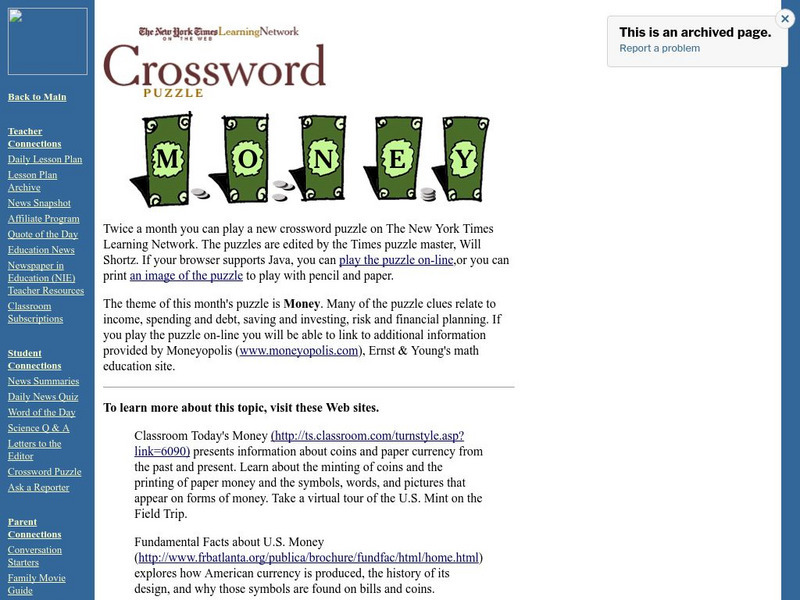 New York Times: Crossword Puzzle: Money Interactive New York Times: Crossword Puzzle: Money Interactive