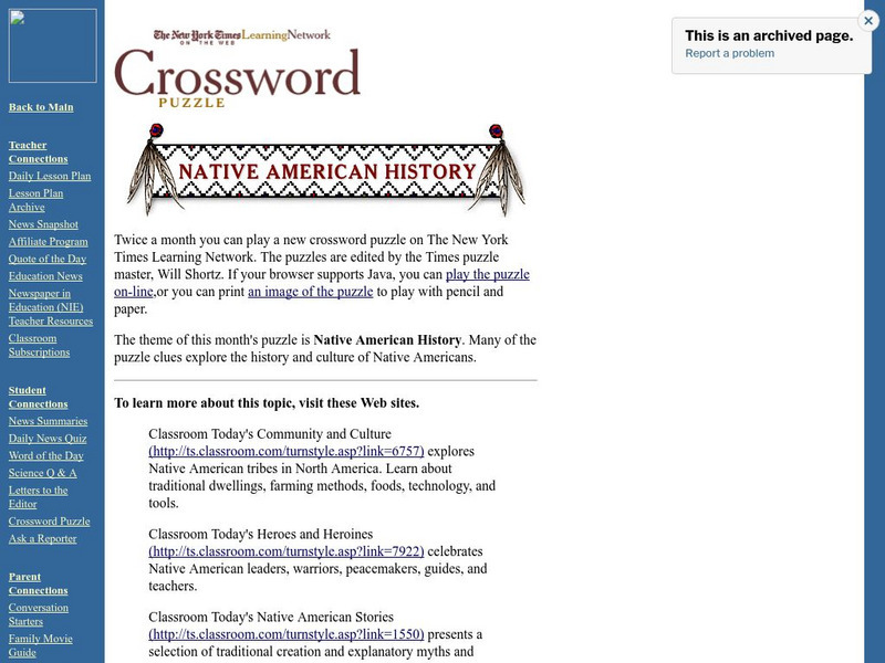 New York Times: Crossword Puzzle: Native American History Interactive