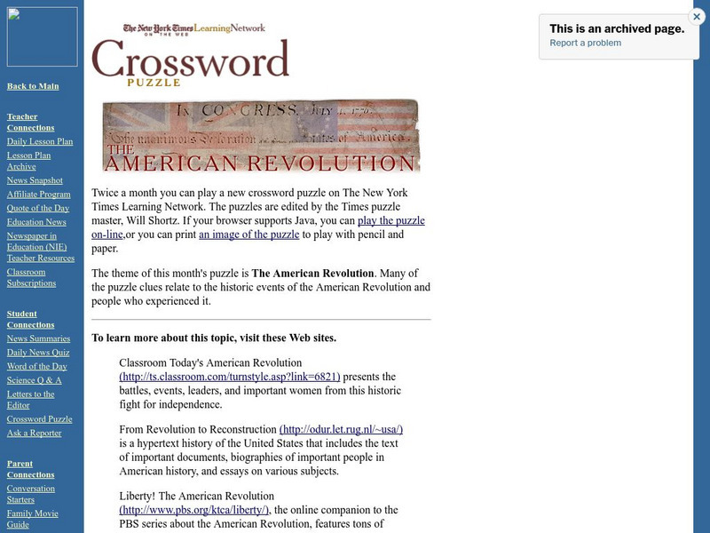 New York Times: Crossword Puzzle: The American Revolution Interactive New York Times: Crossword Puzzle: The American Revolution Interactive