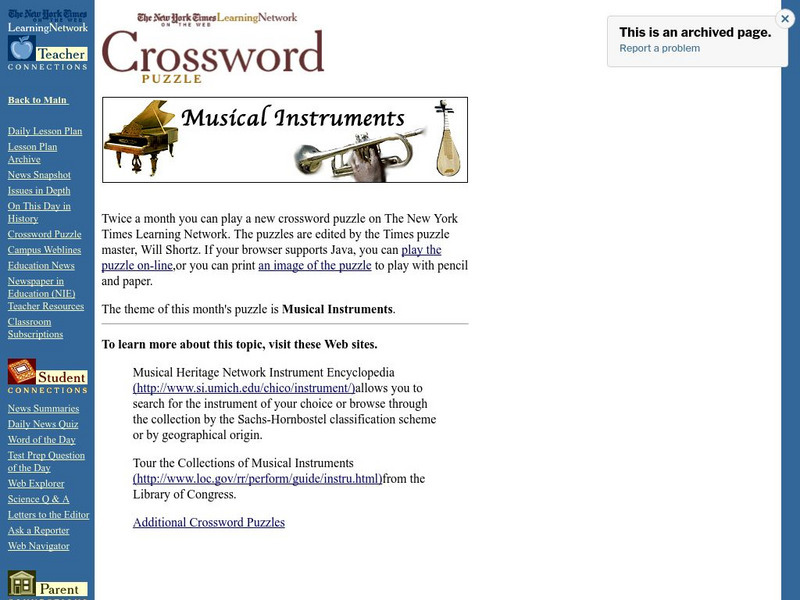 New York Times: Crossword Puzzle: Musical Instruments Interactive New York Times: Crossword Puzzle: Musical Instruments Interactive