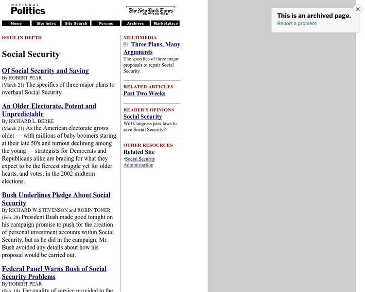 New York Times: National Politics: Social Security Article New York Times: National Politics: Social Security Article