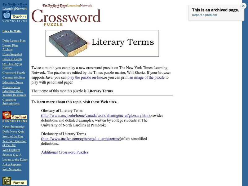 New York Times: Crossword Puzzle: Literary Terms Interactive New York Times: Crossword Puzzle: Literary Terms Interactive