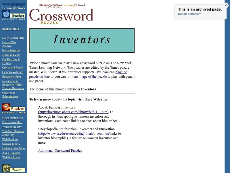 New York Times: Crossword Puzzle: Inventors Website New York Times: Crossword Puzzle: Inventors Website