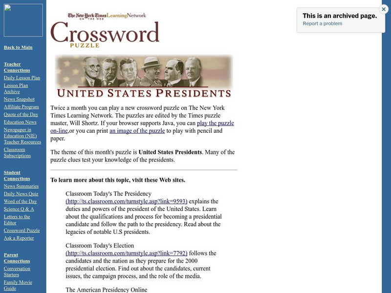 New York Times: Crossword Puzzle: The Presidents Interactive New York Times: Crossword Puzzle: The Presidents Interactive