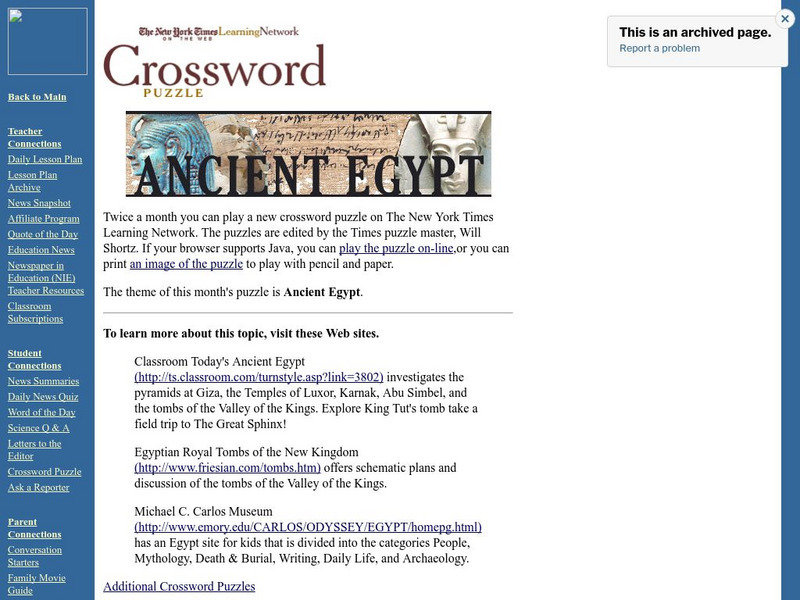 New York Times: Crossword Puzzle: Ancient Egypt Unit Plan New York Times: Crossword Puzzle: Ancient Egypt Unit Plan