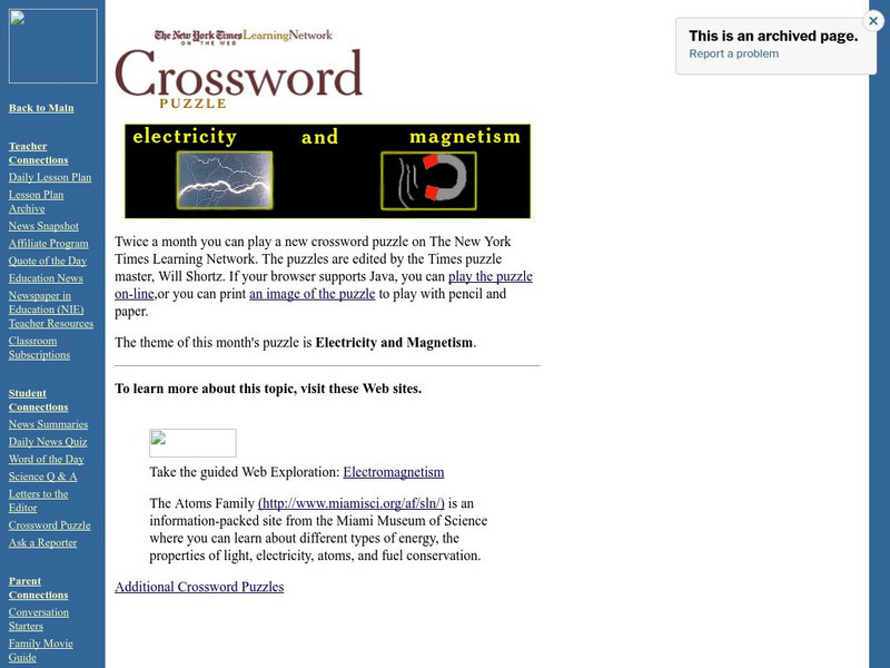 New York Times: Crossword Puzzle: Electricity & Magnetism Interactive
