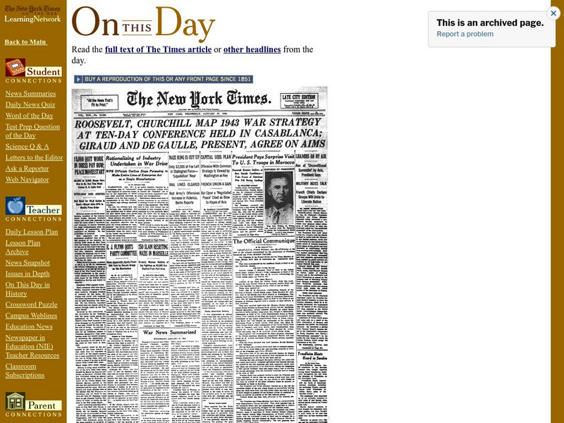 New York Times: On This Day: Roosevelt, Churchill Map 1943 War Strategy Article New York Times: On This Day: Roosevelt, Churchill Map 1943 War Strategy Article