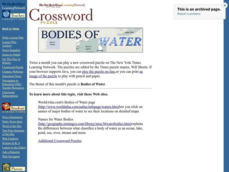 New York Times: Crossword Puzzle: Bodies of Water Interactive