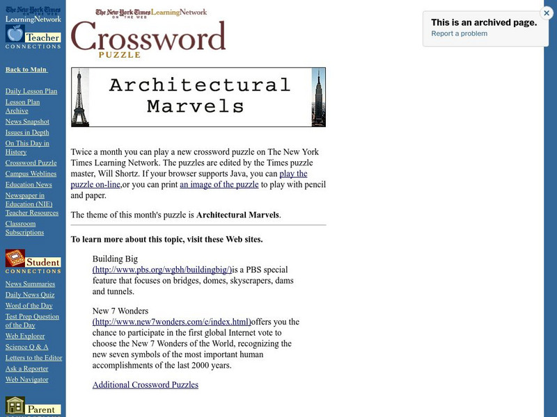 New York Times: Crossword Puzzle: Learning Network: Architecture Marvels Interactive New York Times: Crossword Puzzle: Learning Network: Architecture Marvels Interactive
