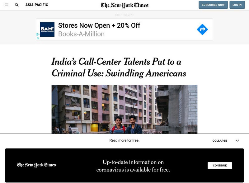 New York Times: India's Call Center Talents Put to a Criminal Use: Swindling Americans Article