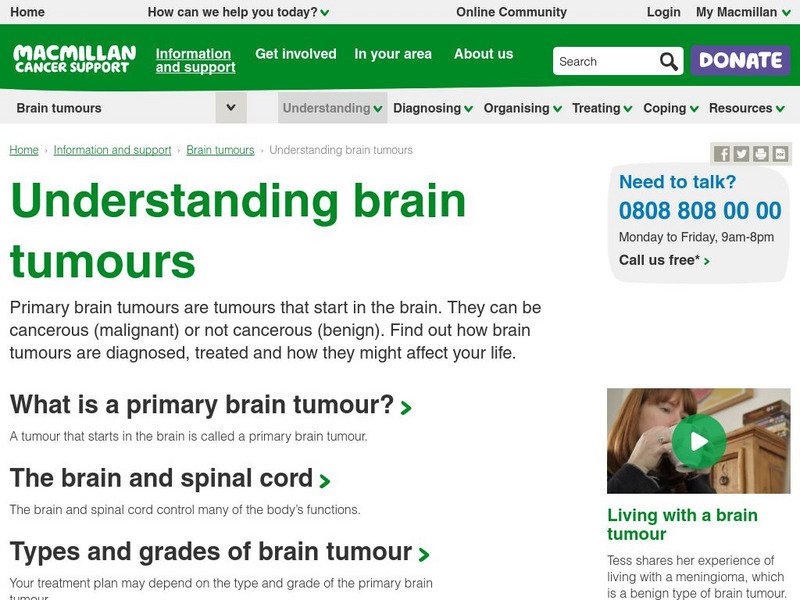 Macmillan Cancer Support: Understanding Brain Tumors Website