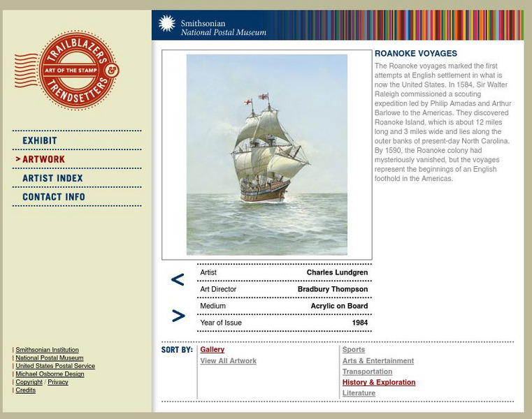 National Postal Museum: Art of the Stamp: Roanoke Voyages Graphic National Postal Museum: Art of the Stamp: Roanoke Voyages Graphic