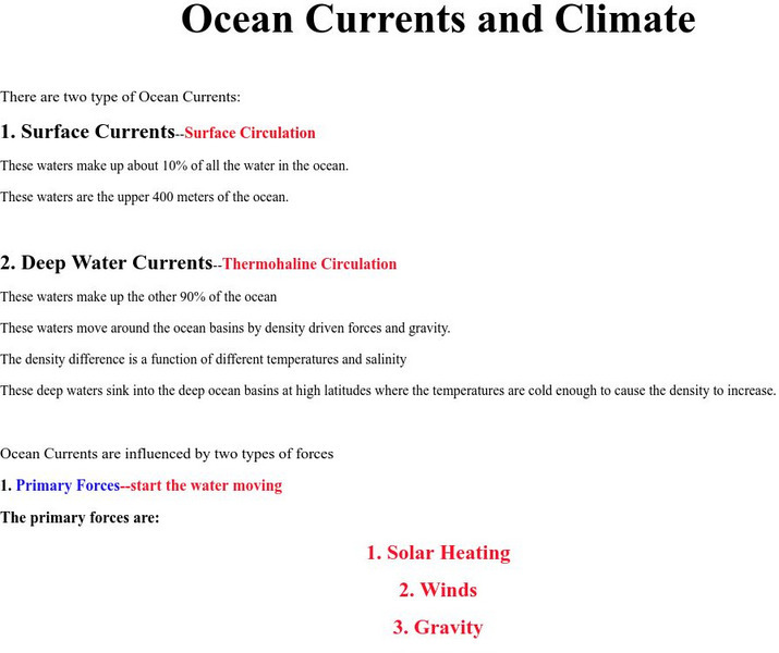 University of Southern California: Ocean Currents and Climate Handout University of Southern California: Ocean Currents and Climate Handout