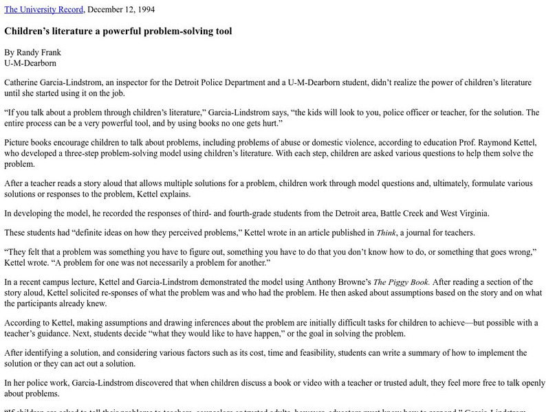 Children's Literature a Powerful Problem Solving Tool Article Children's Literature a Powerful Problem Solving Tool Article
