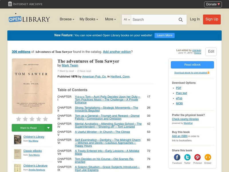 Open Library: Adventures of Tom Sawyer eBook Open Library: Adventures of Tom Sawyer eBook