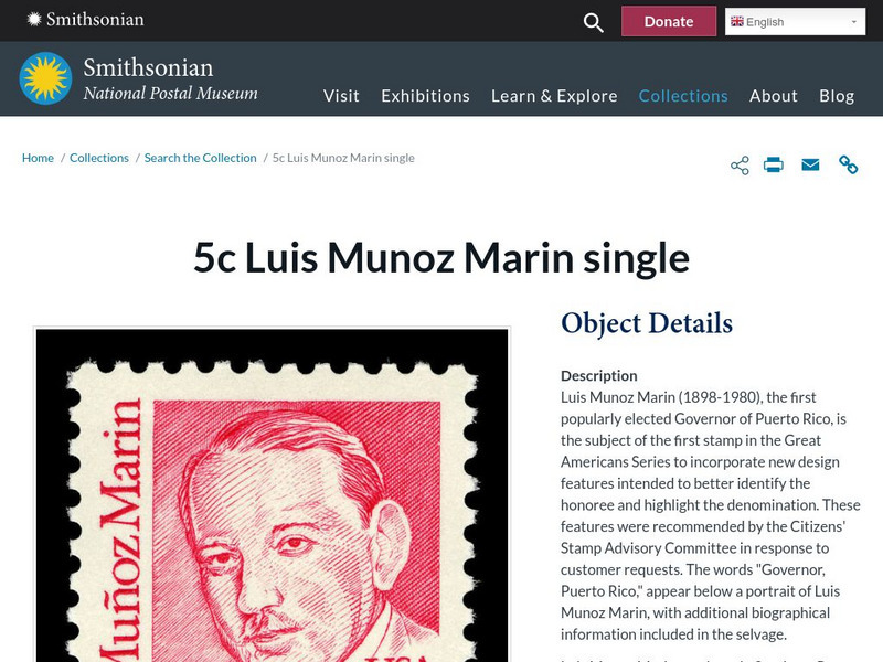 National Postal Museum: Luis Munoz Marin (Governor of Puerto Rico) Issue Website National Postal Museum: Luis Munoz Marin (Governor of Puerto Rico) Issue Website