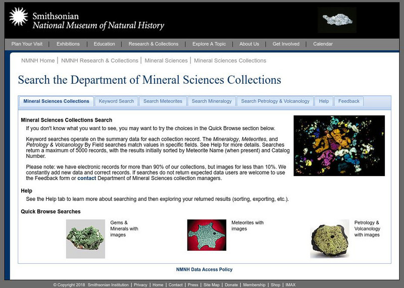 National Museum of Natural History: Department of Mineral Sciences Collections Website