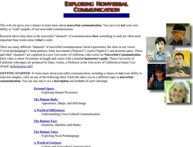 Ucsc: Exploring Nonverbal Communication Website Ucsc: Exploring Nonverbal Communication Website