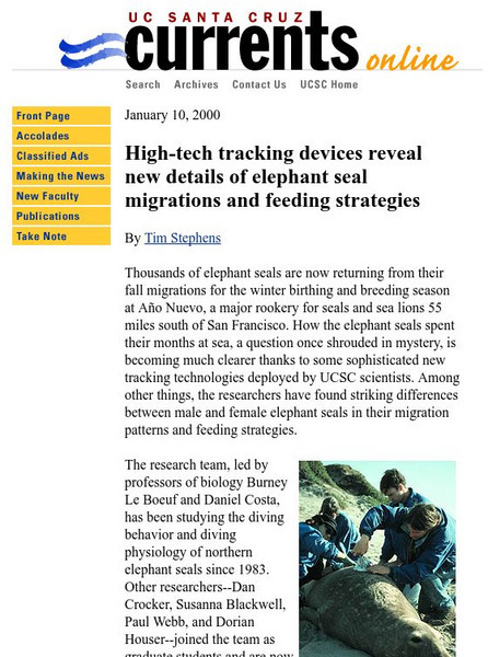 U.c. Santa Cruz: Elephant Seal Tracking Studies Article U.c. Santa Cruz: Elephant Seal Tracking Studies Article