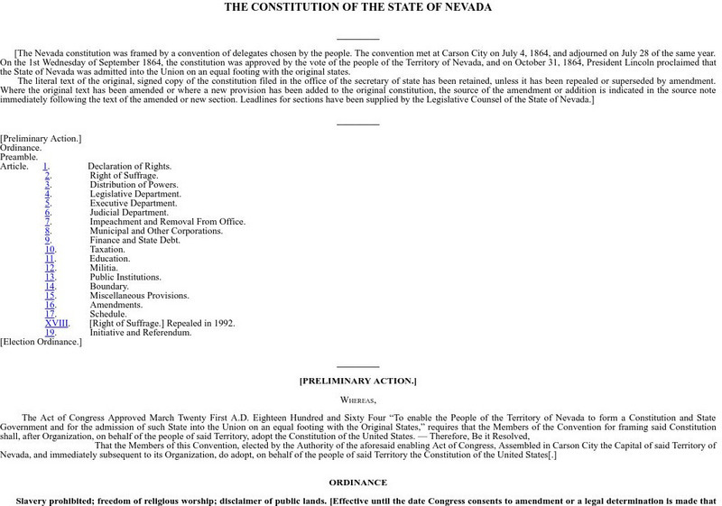 The Constitution of the State of Nevada Primary The Constitution of the State of Nevada Primary