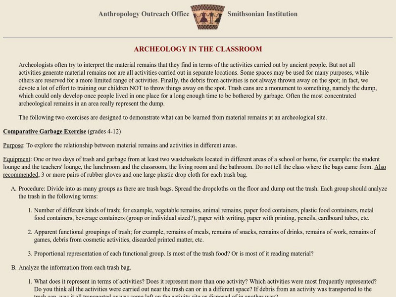 National Museum of Natural History: Archeology in the Classroom Lesson Plan National Museum of Natural History: Archeology in the Classroom Lesson Plan