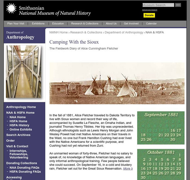 National Museum of Natural History: Camping With the Sioux: Fieldwork Diary of Alice Fletcher Website National Museum of Natural History: Camping With the Sioux: Fieldwork Diary of Alice Fletcher Website