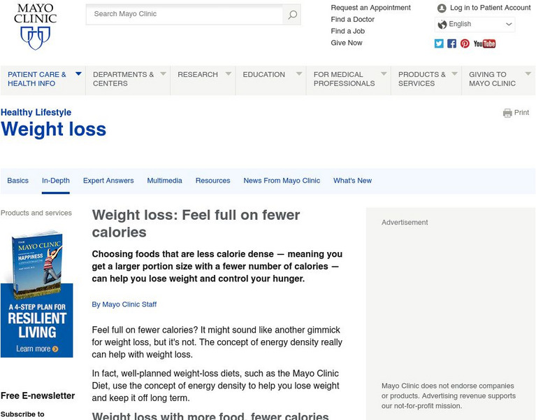 Mayo Clinic: Energy Density & Weight Loss:feel Full on Fewer Calories Article Mayo Clinic: Energy Density & Weight Loss:feel Full on Fewer Calories Article