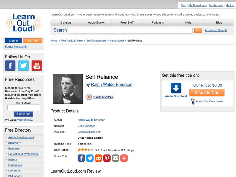Learn Out Loud: Self Reliance by Ralph Waldo Emerson Audio Learn Out Loud: Self Reliance by Ralph Waldo Emerson Audio