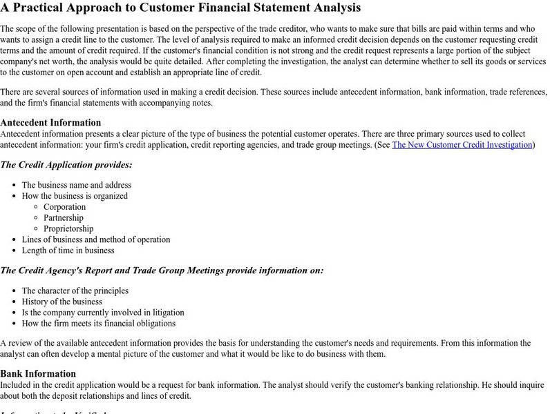 A Practical Approach to Customer Financial Statement Analysis Primary
