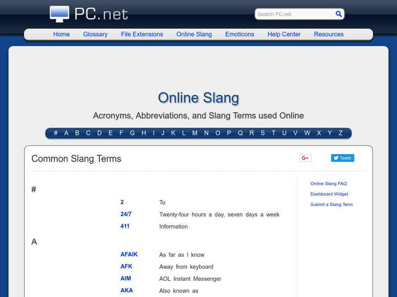 Pc.net: Chat Slang: Abbreviations and Acronyms Used Online Graphic Pc.net: Chat Slang: Abbreviations and Acronyms Used Online Graphic