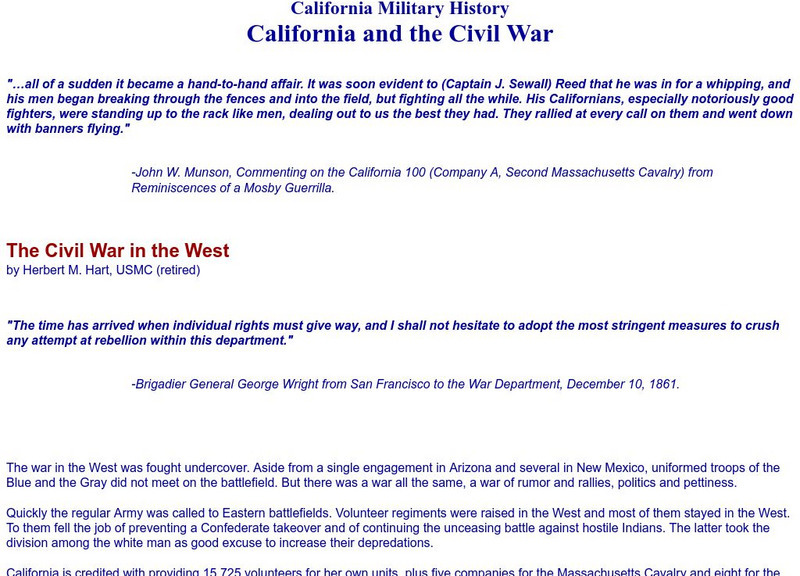 California Military History: California and the Civil War Website