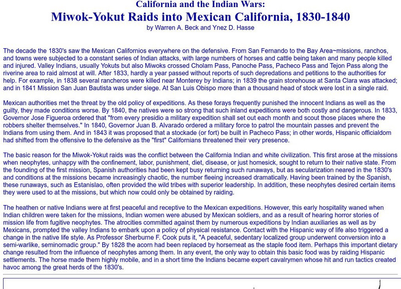 Miwok Yokut Raids Into Mexican California, 1830 1840 Handout