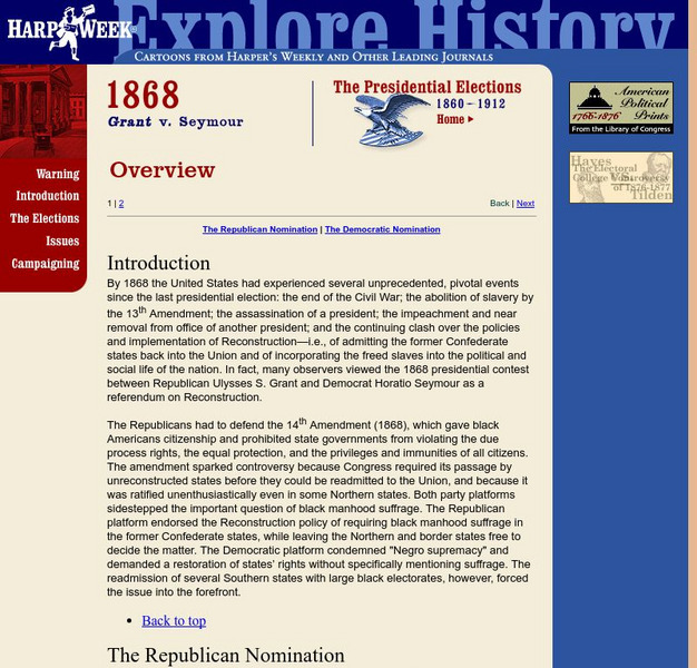 Harp Week: Election of 1868: Grant v. Seymour Handout Harp Week: Election of 1868: Grant v. Seymour Handout