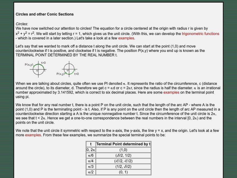 University of Saskatchewan: Circles and Other Conics Handout University of Saskatchewan: Circles and Other Conics Handout
