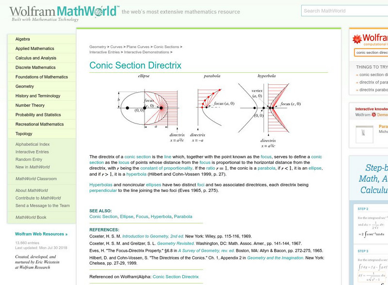 Wolfram Mathworld: Conic Section Directrix Handout Wolfram Mathworld: Conic Section Directrix Handout