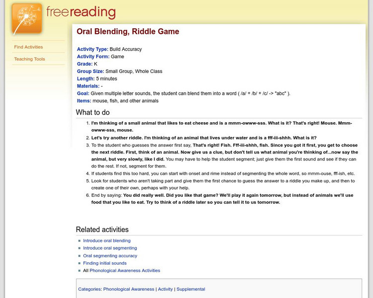 Free Reading: Riddle Game: Oral Blending Activity Free Reading: Riddle Game: Oral Blending Activity