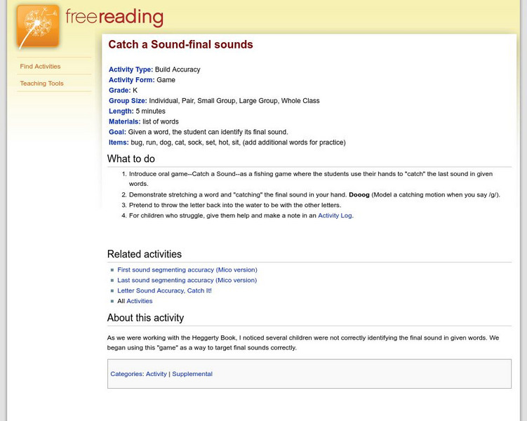 Free Reading: Catch a Sound: Final Sounds Game Lesson Plan Free Reading: Catch a Sound: Final Sounds Game Lesson Plan