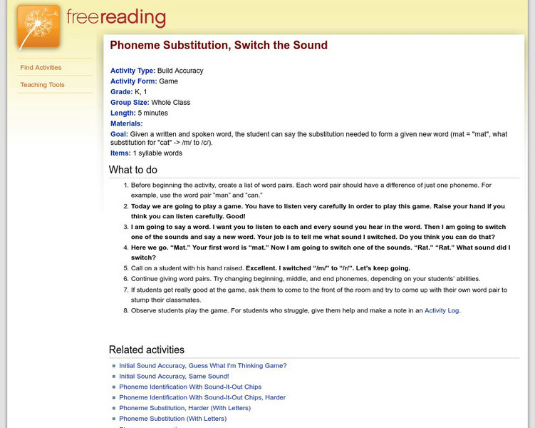 Free Reading: Amplify Education, Inc.: Switch the Sound Activity, Phoneme Substitution Lesson Plan Free Reading: Amplify Education, Inc.: Switch the Sound Activity, Phoneme Substitution Lesson Plan