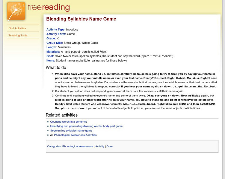 Free Reading: Name Game, a Phoneme Substitution Lesson Plan Free Reading: Name Game, a Phoneme Substitution Lesson Plan