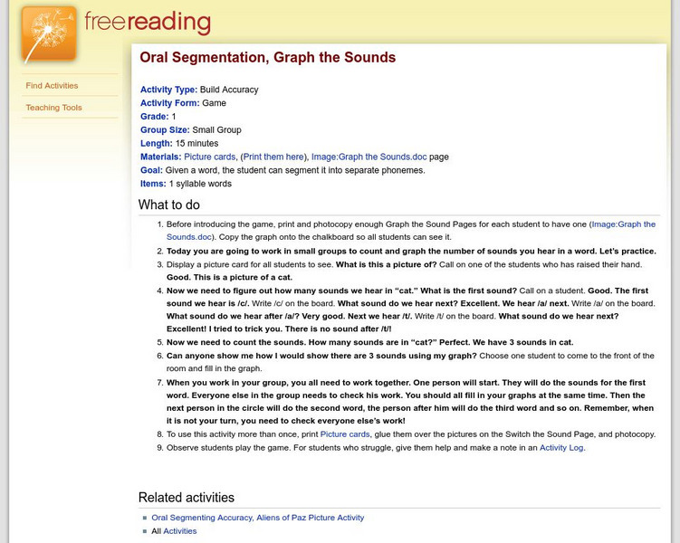 Free Reading: Graph the Sounds: Oral Segmentation Activity Unit Plan Free Reading: Graph the Sounds: Oral Segmentation Activity Unit Plan