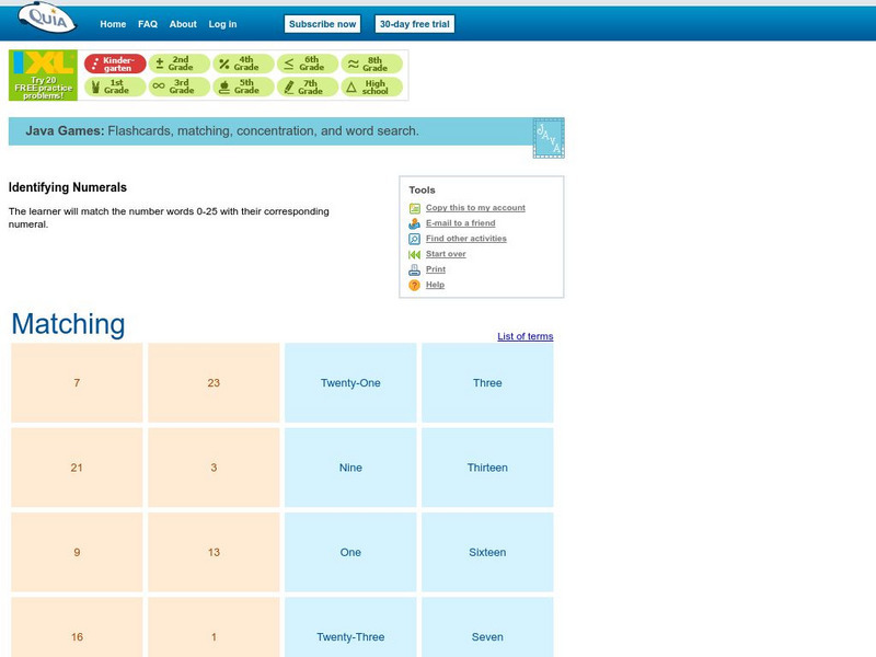 Quia: Word and Digit Identification 0 to 25 Matching Activity Quia: Word and Digit Identification 0 to 25 Matching Activity