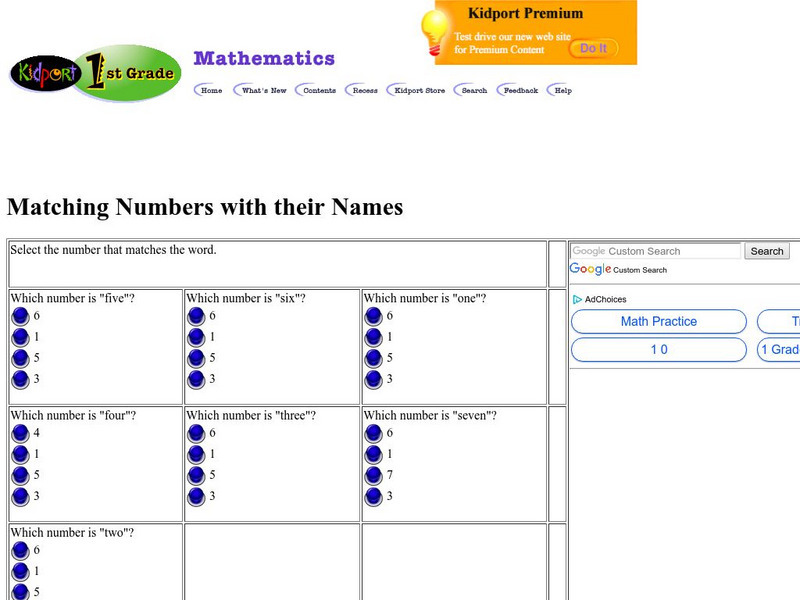 Kidport: Matching Numbers With Their Names Unknown Type Kidport: Matching Numbers With Their Names Unknown Type