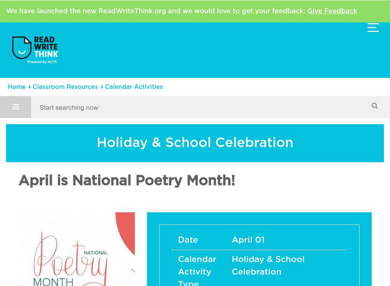 Read Write Think: National Poetry Month Activity Activity Read Write Think: National Poetry Month Activity Activity