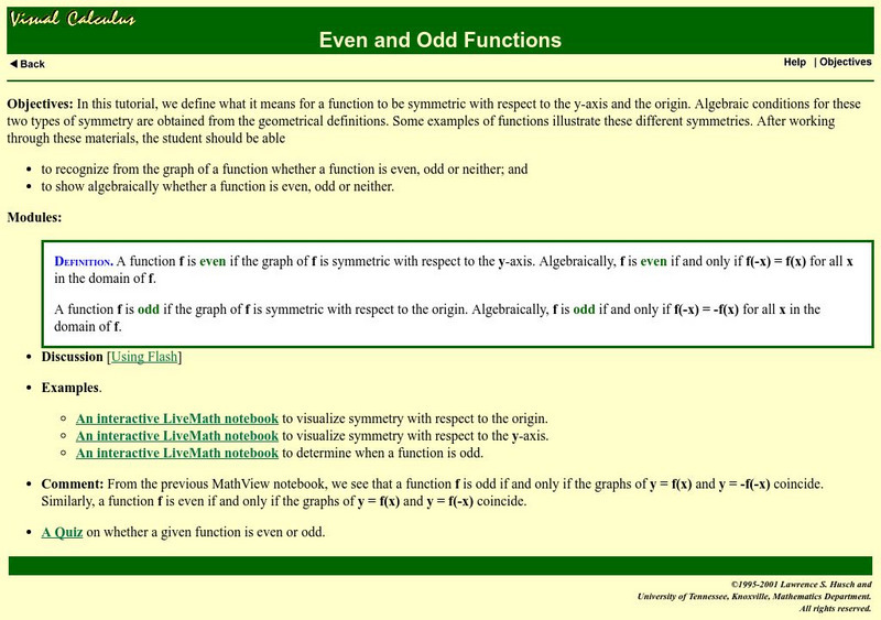Math Archives: Visual Calculus: Even and Odd Functions Activity Math Archives: Visual Calculus: Even and Odd Functions Activity