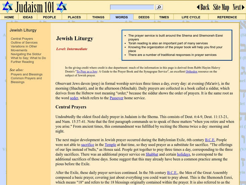 Judaism 101 jewish liturgy article for 9th 10th grade lesson planet